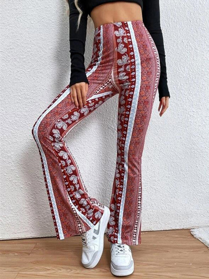 Pantalon imprimé taille haute, à empiècements, couleur contrastée