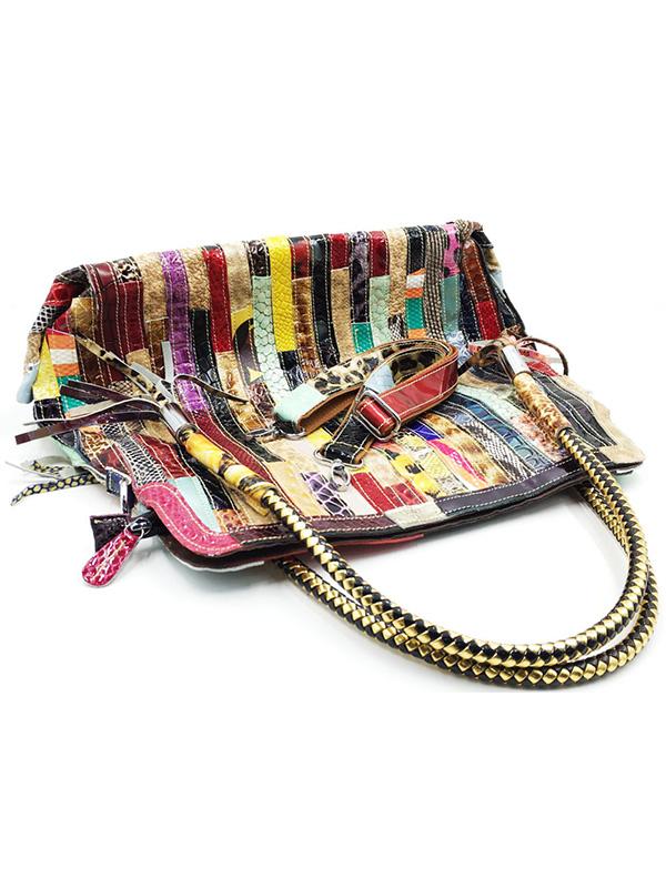 Sac en cuir à bandoulière rayé à empiècements