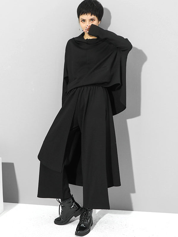 Irrégularité taille élastique jambe large pantalon de couleur unie