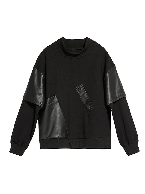 Sweat-shirt asymétrique épais en PU à empiècements faux-deux