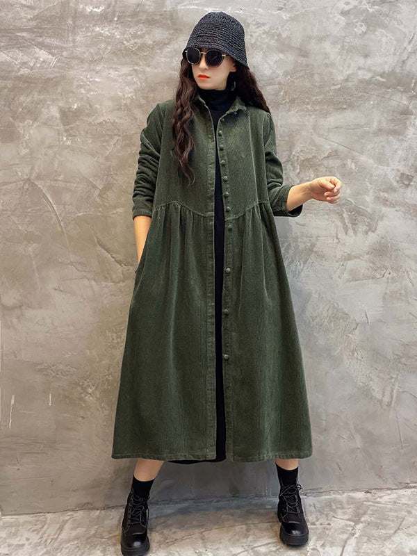 Robe Originale à Revers en Velours Côtelé Uni