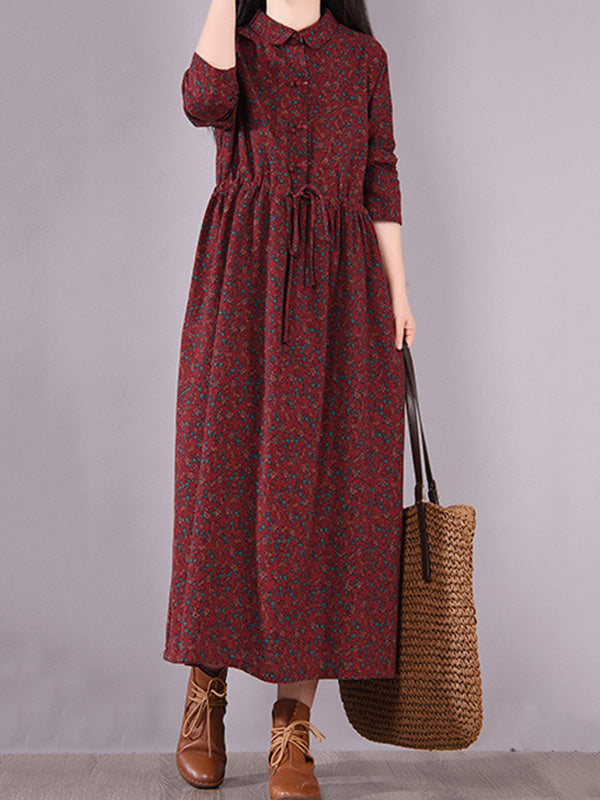 Robe mi-longue originale à imprimé floral Frenum à revers