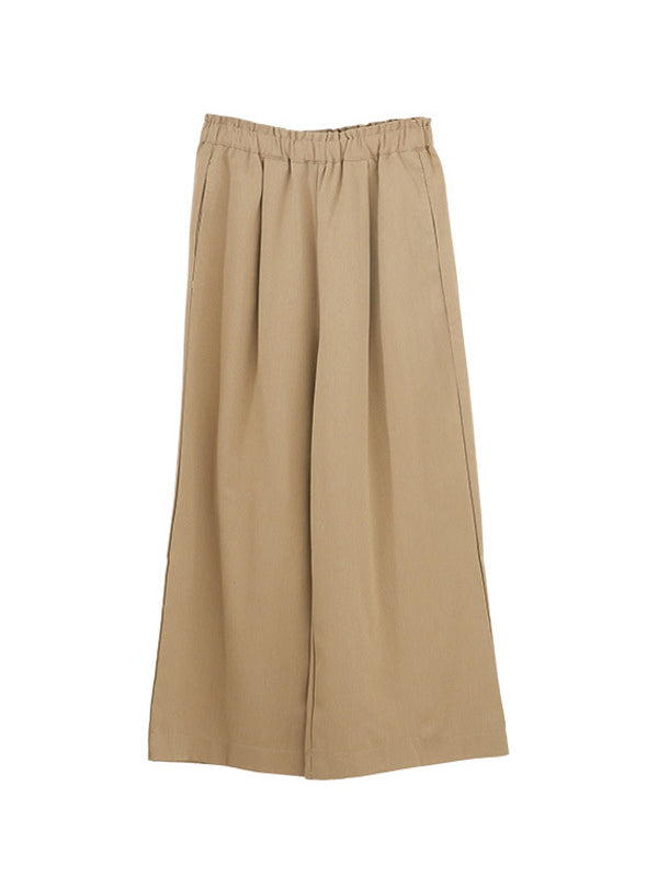 Pantalon taille haute à jambes larges, élastique, couleur unie, à empiècements, large côté