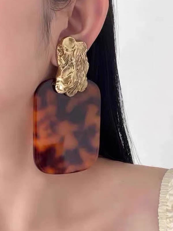 Parure boucles d'oreilles pendantes et boucles d'oreilles géométrique plissée à imprimé léopard, à empiècements