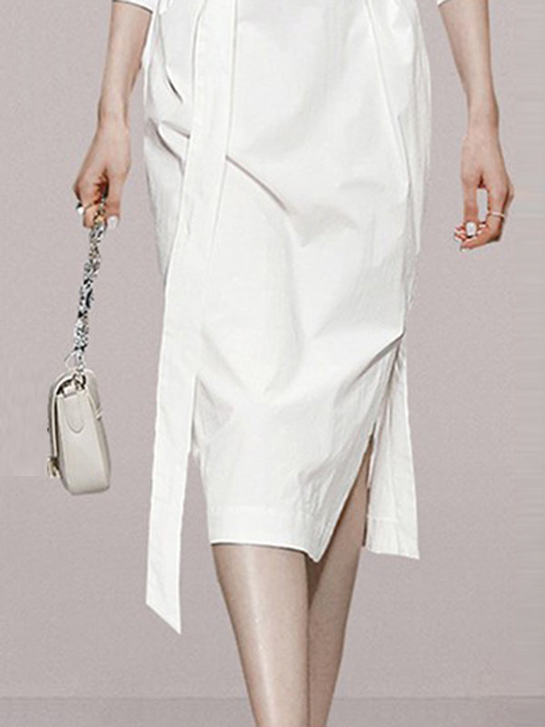 Robe chemise ample transparente fendue sur le côté à manches longues, à empiècements, à taille nouée, à col en V