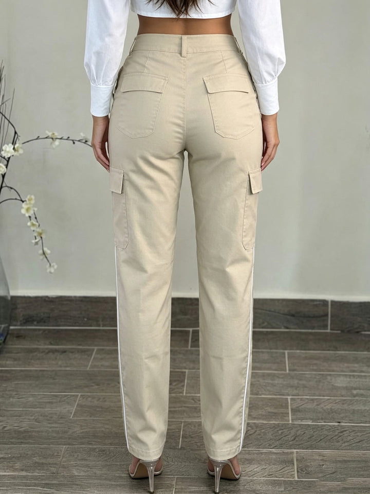 Pantalon à poches, taille haute, couleur contrastée