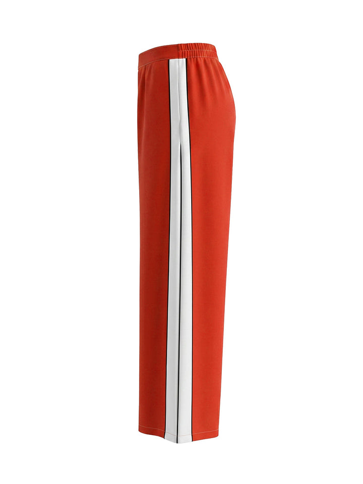 Pantalon ample plissé rayé taille haute, à poches, à empiècements, couleur contrastée