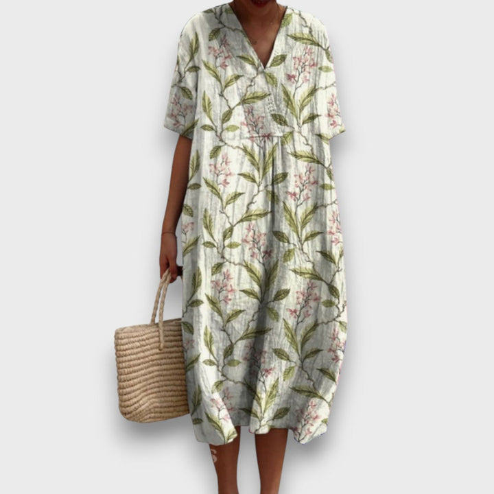Miradie – Robe midi fleurie avec décolleté en V