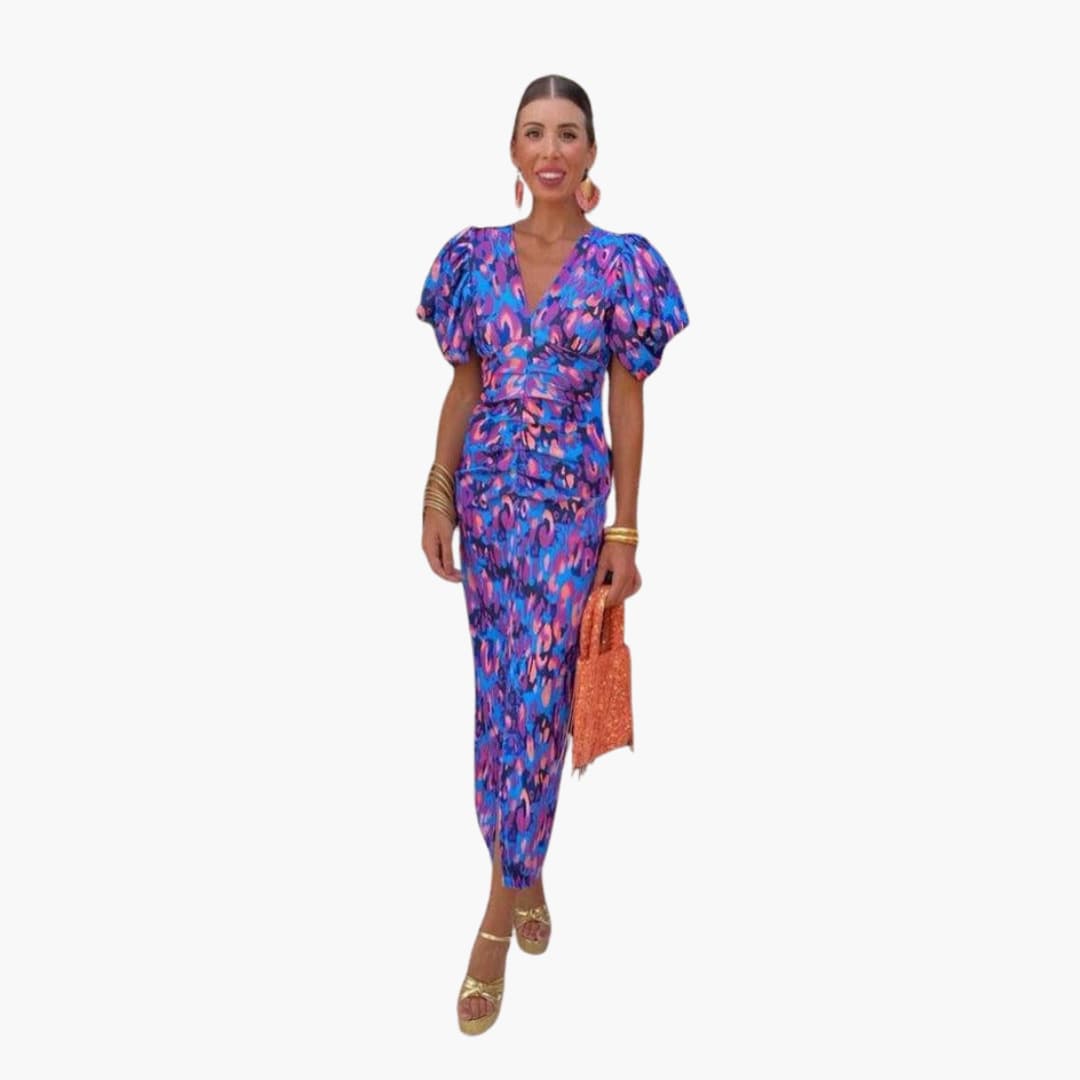Robe midi à manches bouffantes - Tenue d'été élégante pour femmes