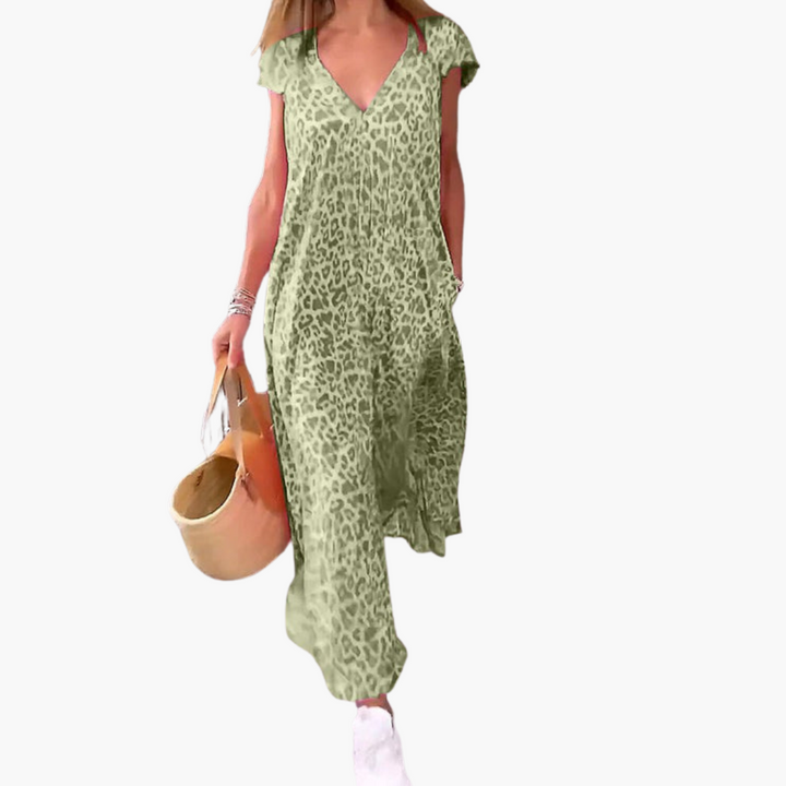 Robe maxi léopard pour femmes – Décolleté en V et coupe décontractée