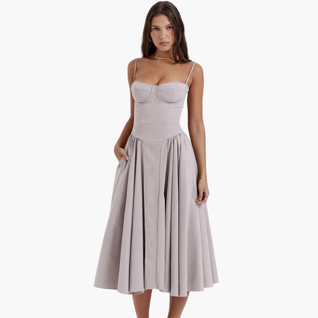 Robe midi femme – Robe corset rétro avec bretelles été