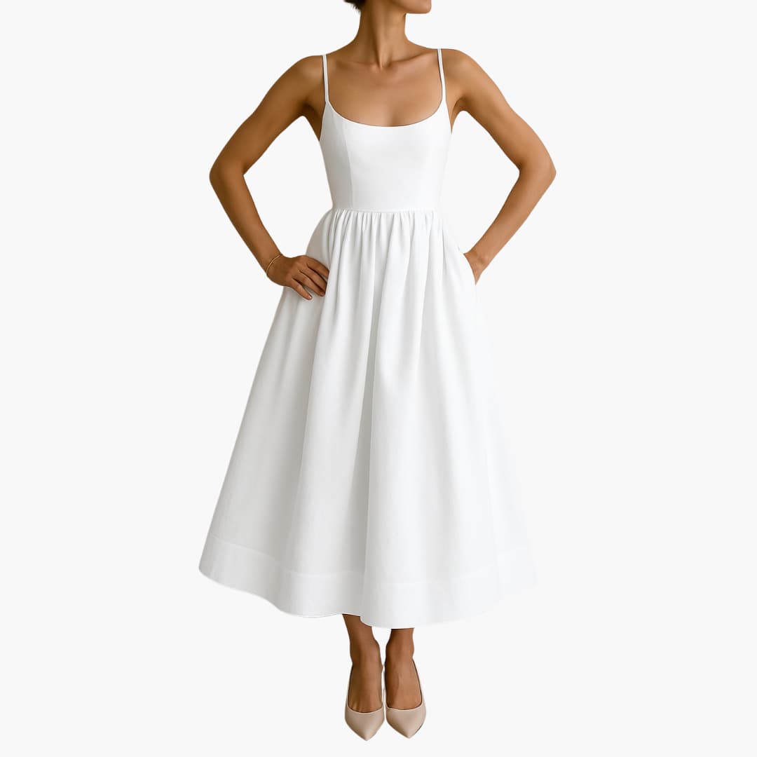 Robe midi sans manches - Robe d'été pour femmes avec jupe plissée