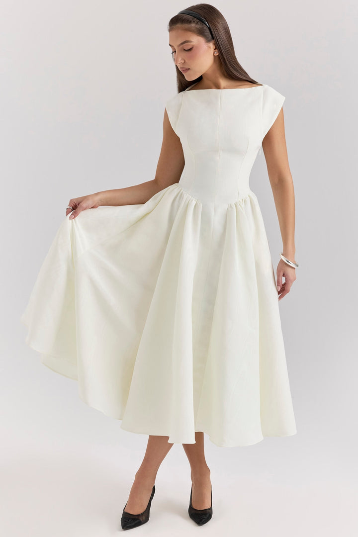 Robe Midi à Manches Courtes pour Femme Invité de Mariage