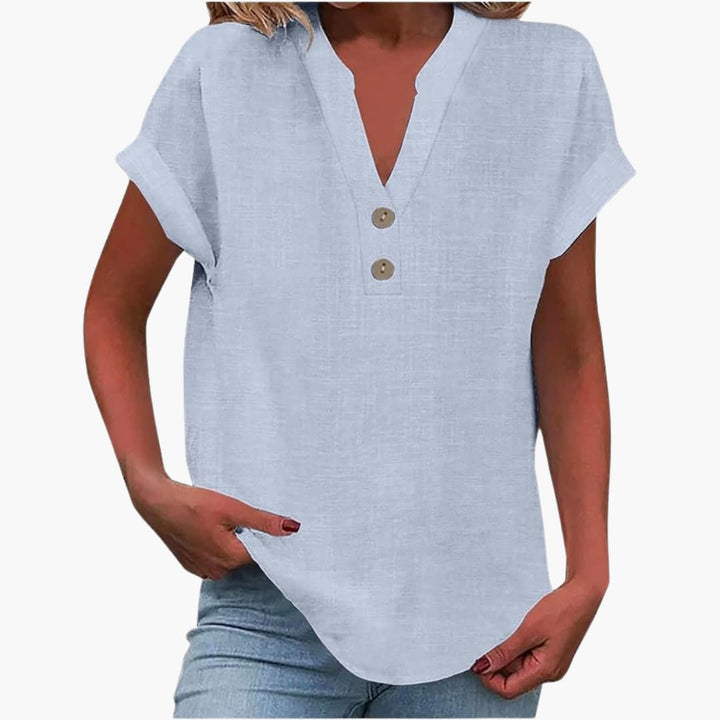 T-shirt à manches courtes pour femme avec décolleté en V et coupe décontractée