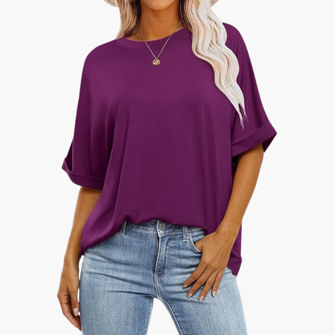 T-shirt oversize pour femmes avec col rond et manches courtes