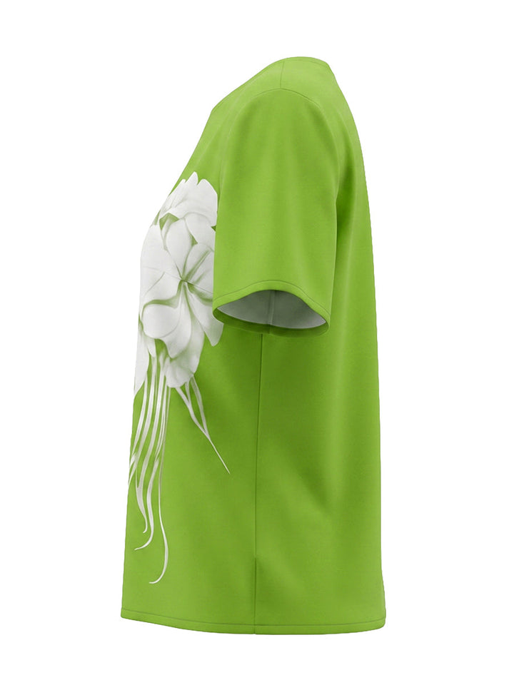 Chemisier à manches courtes, à imprimé floral, asymétrique à une épaule, couleur contrastée