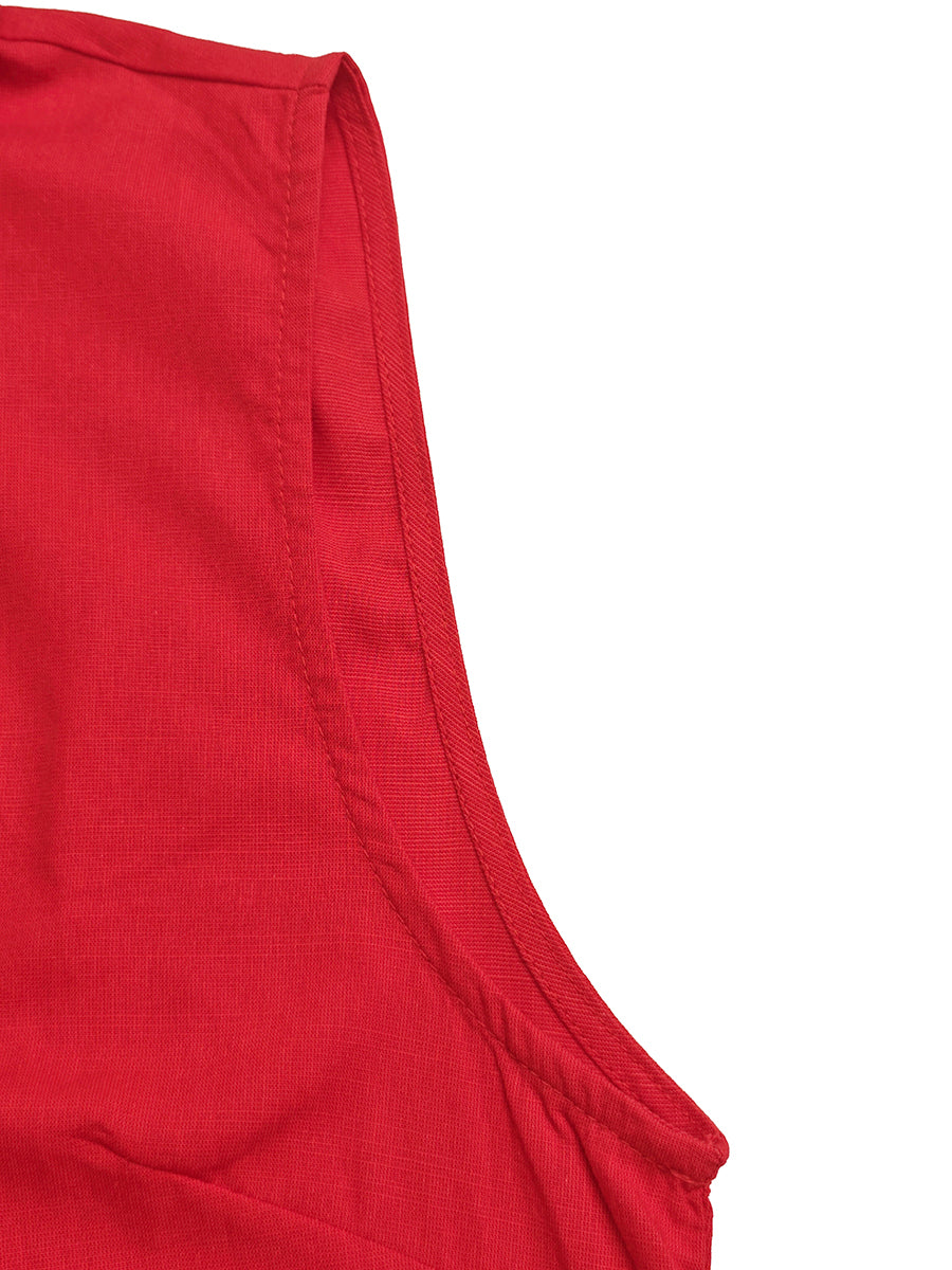 Robe longue boutonnée taille haute, à poches, à col revers, couleur unie