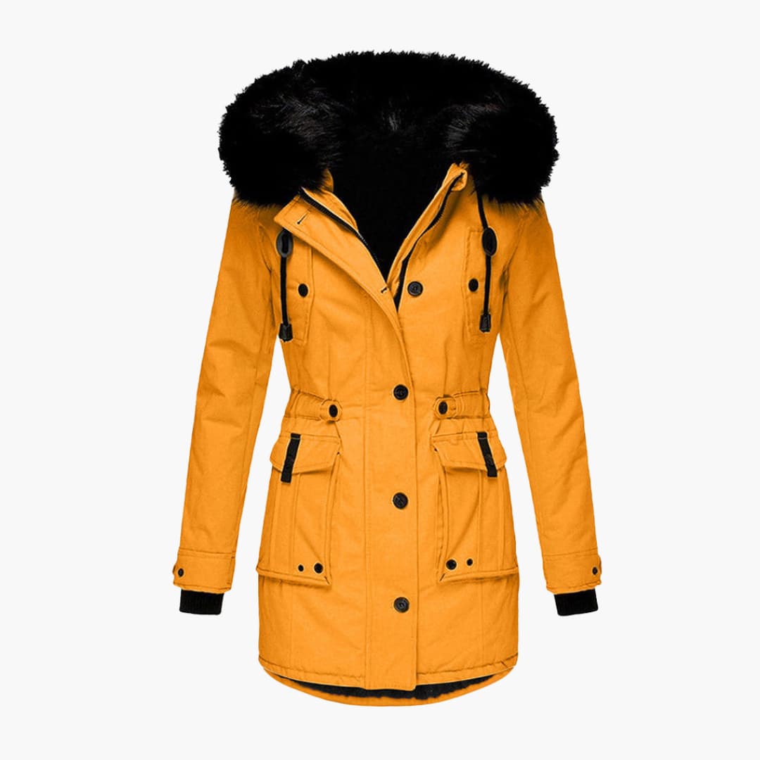 Veste parka femme avec capuche, fermeture à boutons et poches à rabat