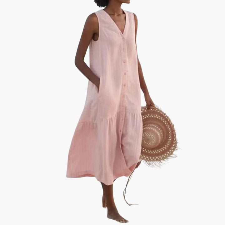 Robe midi à boutons pour femmes - Robe chemise estivale