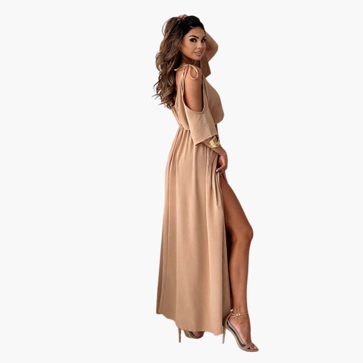 Robe maxi avec décolleté en V et fente – Mode de soirée pour femmes