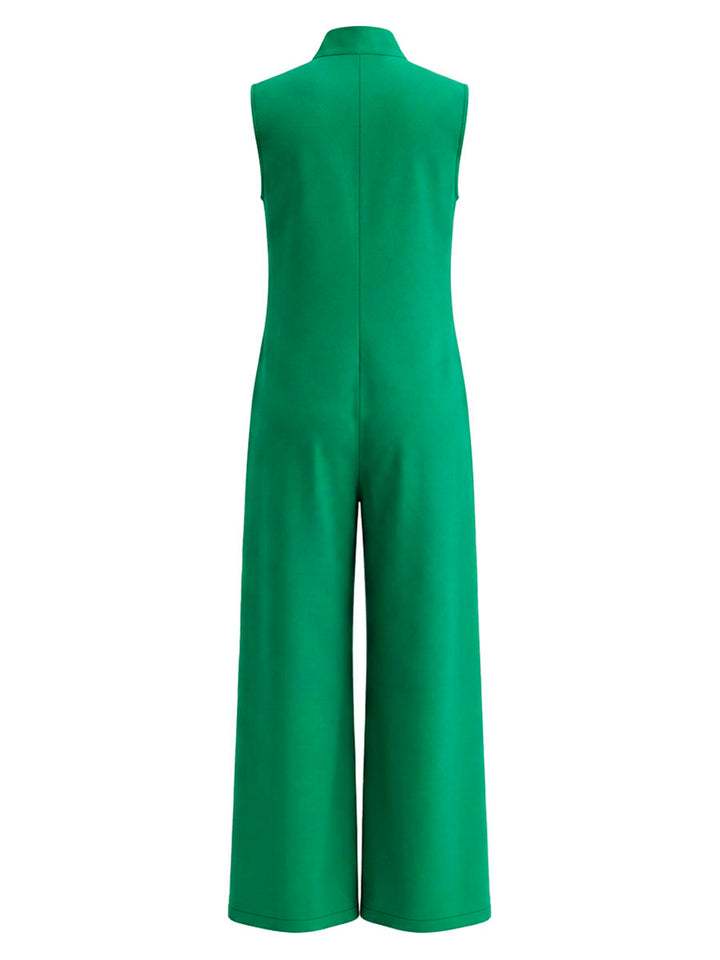 Combinaison boutonnée à jambes larges, sans manches, à col montant, couleur unie