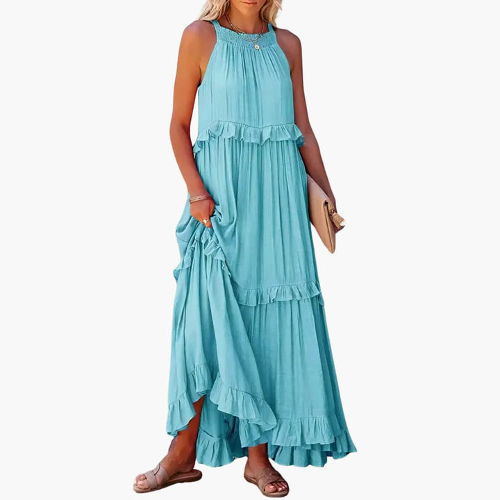 Robe maxi à volants - Robe à volants pour femmes, élégante et légère
