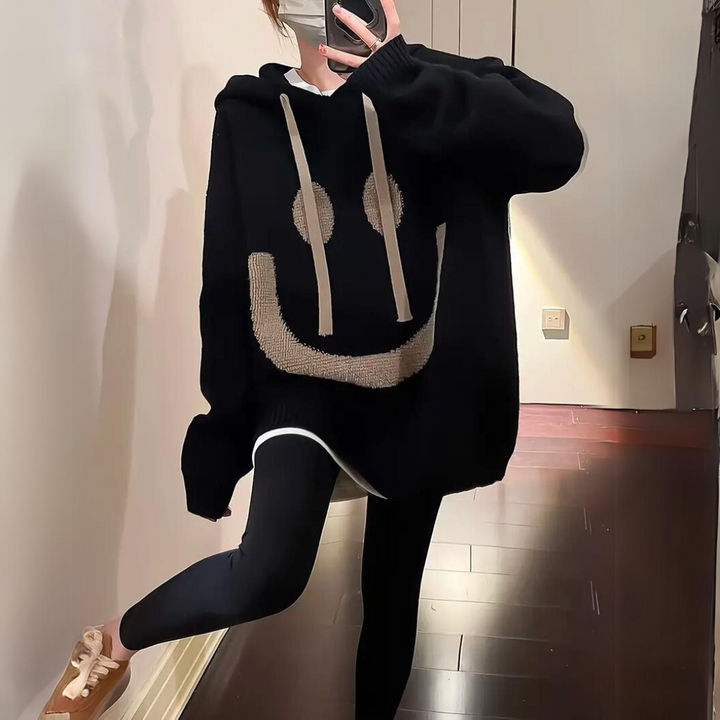 Pull à capuche pour femmes grande taille avec visage souriant | Tricot