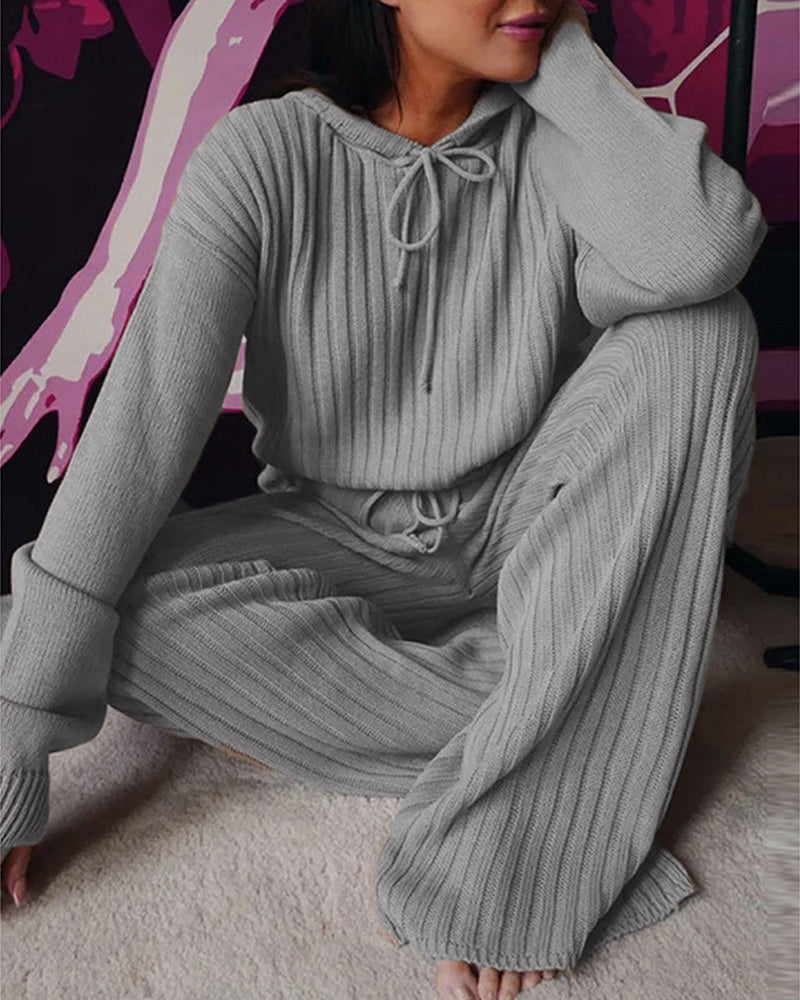 Ensemble de loungewear en tricot côtelé, confortable, stylé et polyvalent pour femmes