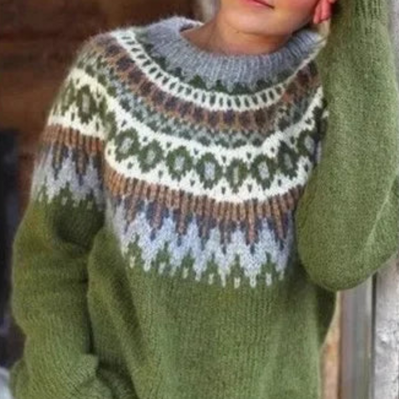 Pull en maille norvégienne pour femmes | Pull d'hiver avec col rond