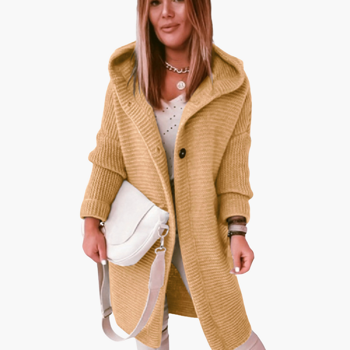 Veste en tricot à capuche pour femmes avec coupe ouverte et manches longues