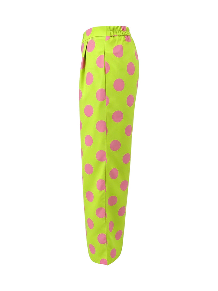 Pantalon boutonné à jambes larges, à poches, à pois
