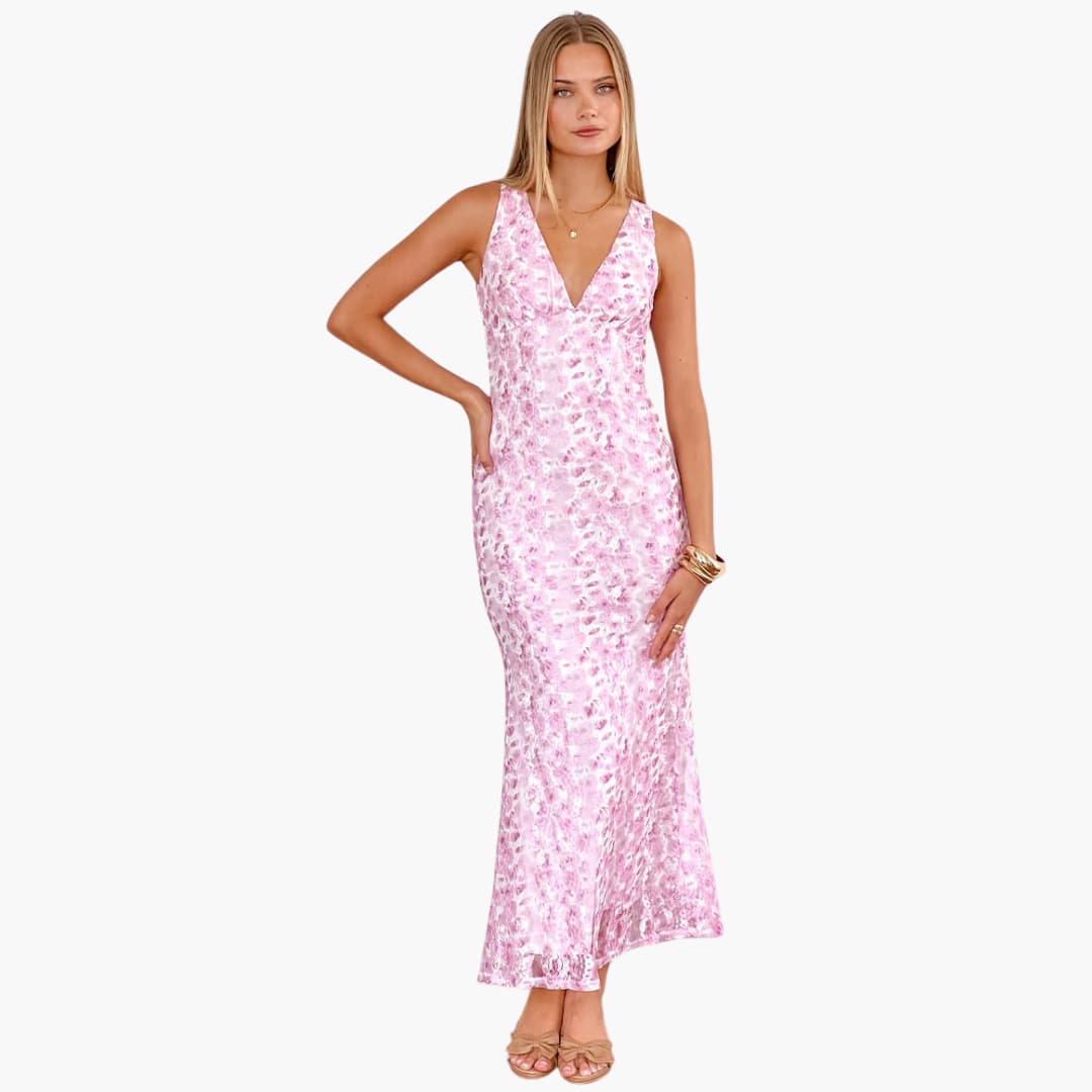 Robe maxi en dentelle - Style féminin avec décolleté en V et élégance