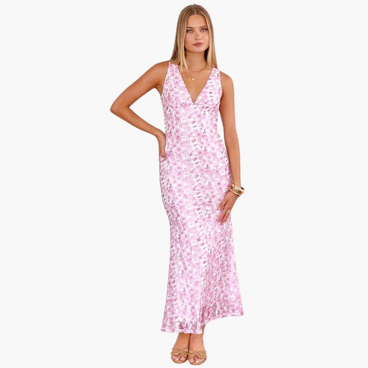 Robe maxi en dentelle - Style féminin avec décolleté en V et élégance