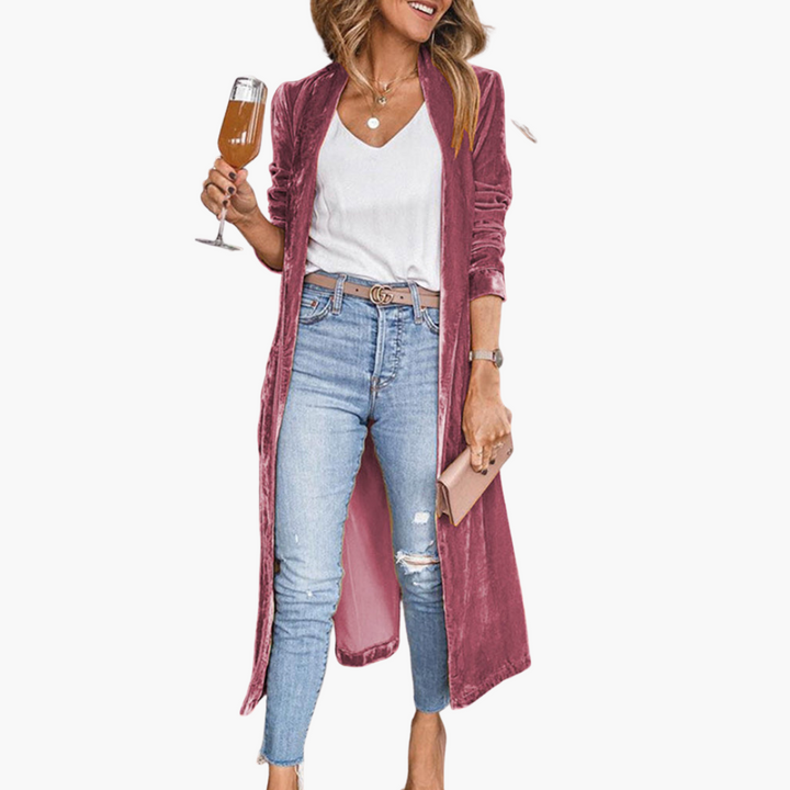 Gilet long pour femmes avec devant ouvert et manches longues