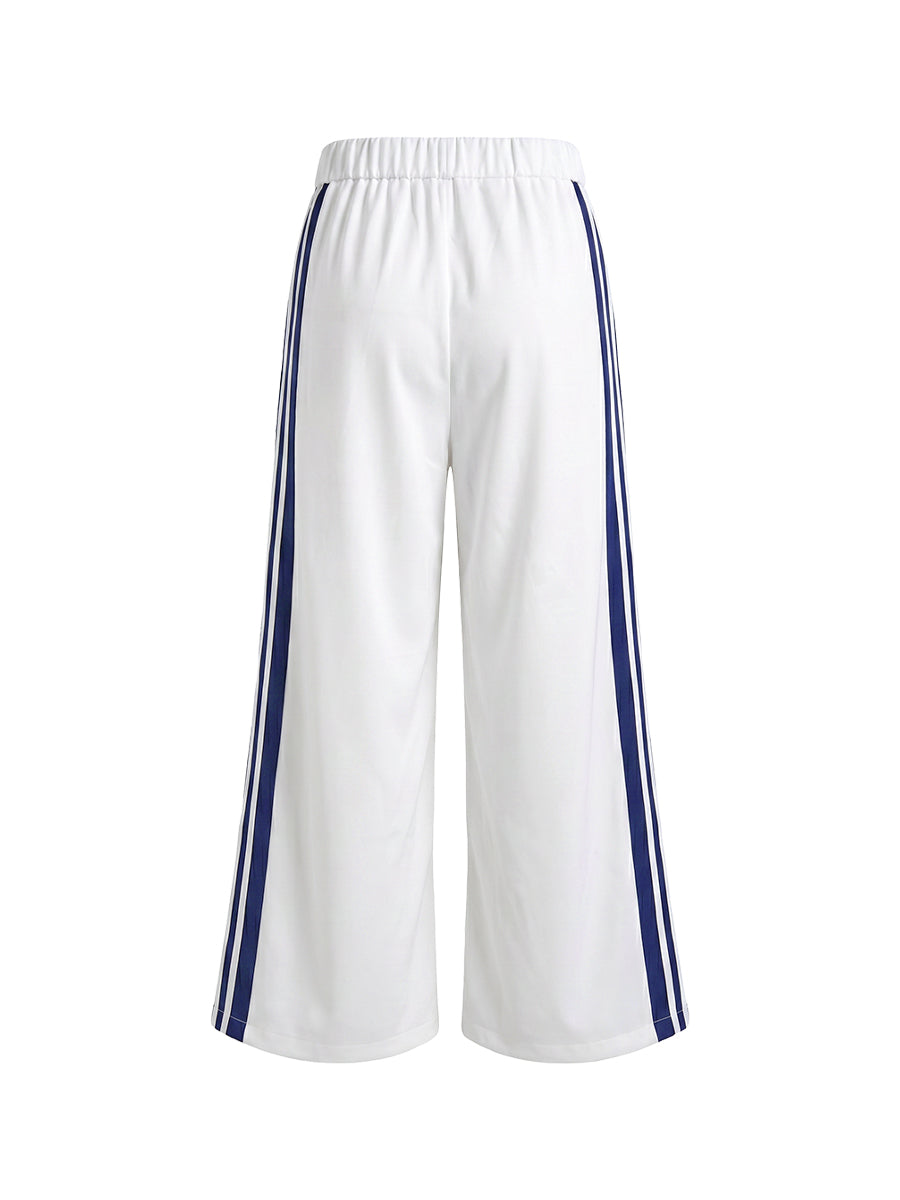 Pantalon taille haute, à jambes larges, sans ceinture, couleur contrastée