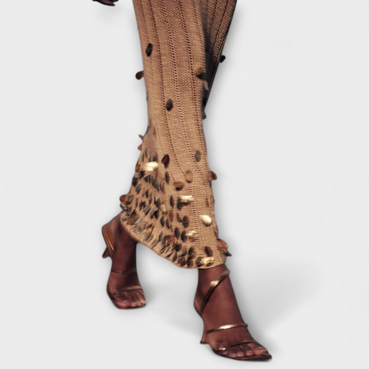 Kathleen - Robe maxi en tricot doré de Dolly