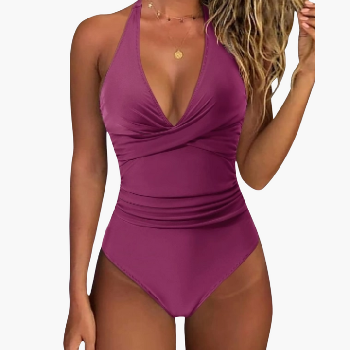 Maillot de bain d'été à carreaux - Une pièce pour femmes avec décolleté en V