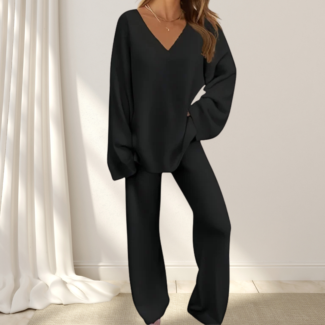 Roselane™ - Ensemble pour femmes avec pull à col en V et pantalon long