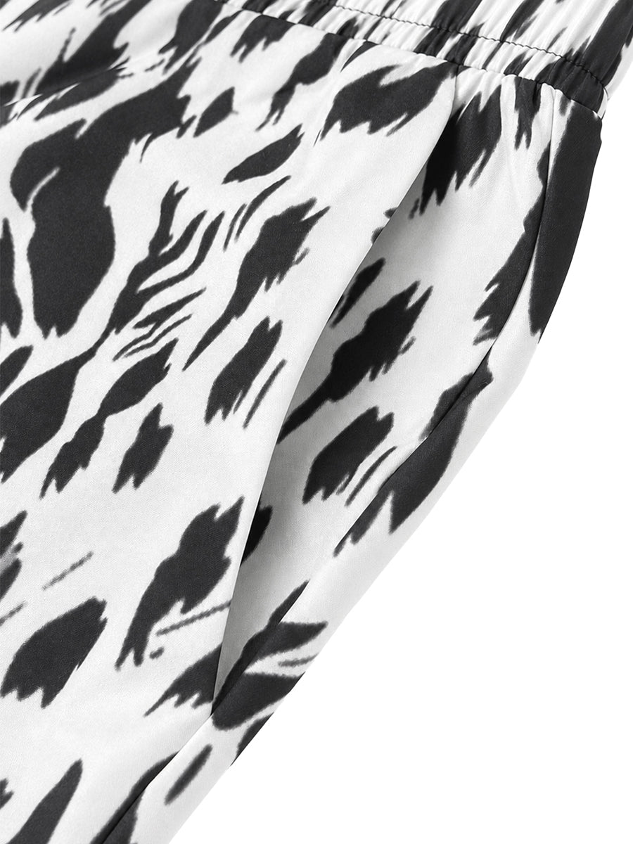Pantalon ample à taille élastique, en dégradé, à imprimé léopard, à poches, à jambes larges