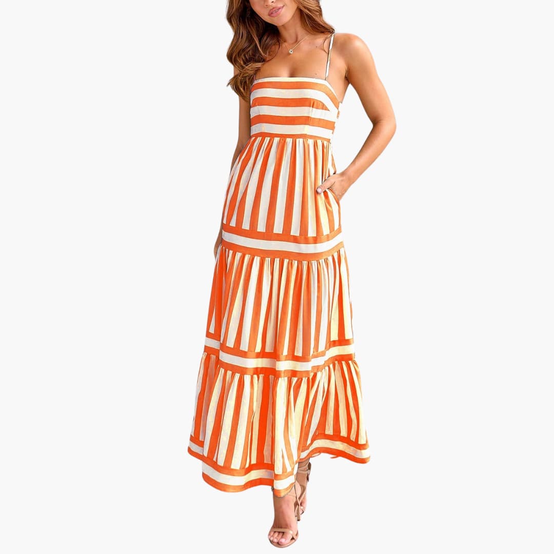 Robe Maxi Femme - Robe d'été rayée avec bretelles