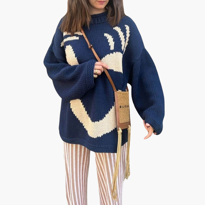 Pull en tricot pour femmes - avec coupe oversize et motif Smiley