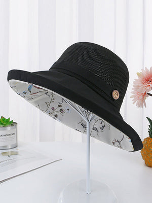 Chapeau de soleil ajouré imprimé à lacets, à empiècements