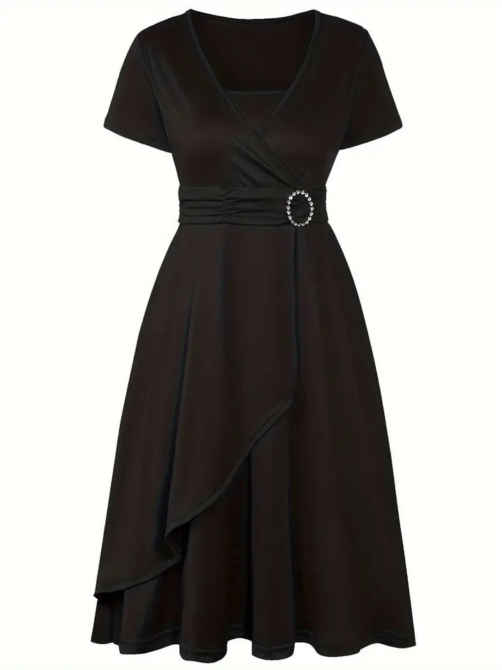 Elisa | Robe midi à encolure en V avec ourlet asymétrique
