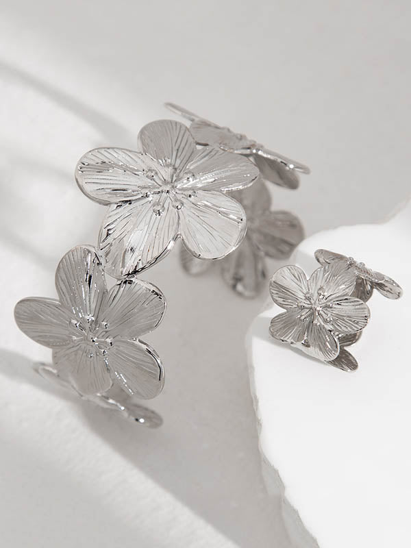 Parure bracelet et bague géométrique en forme de fleur