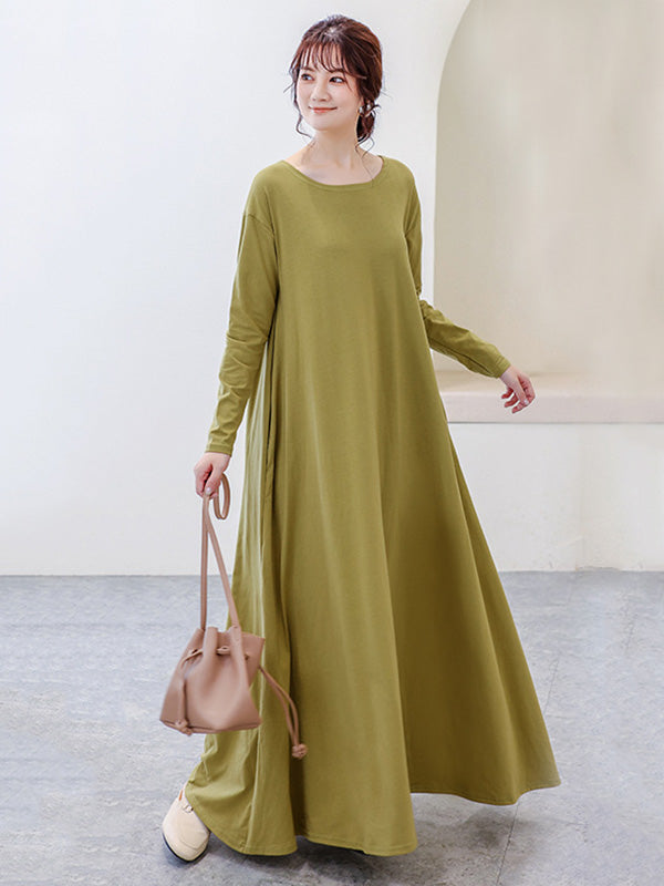 Robe décontractée ample à manches longues, simple, 6 couleurs, grande taille
