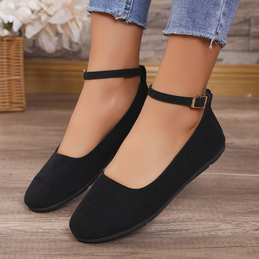 Chaussures Dirndl noires avec bride de cheville pour femmes | Plat