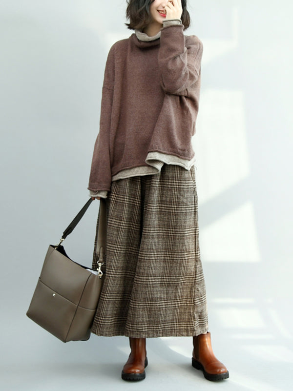 Pantalon Vintage ample à jambes larges et à carreaux, taille élastique