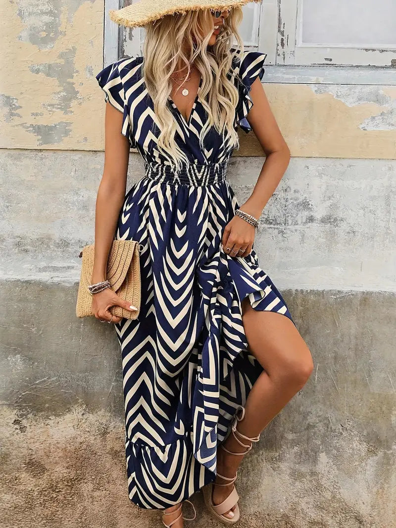 Rosie - Robe maxi élégante avec décolleté en V géométrique pour femmes