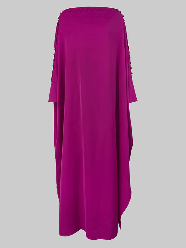 Robe longue ample boutonnée coupe droite, couleur unie