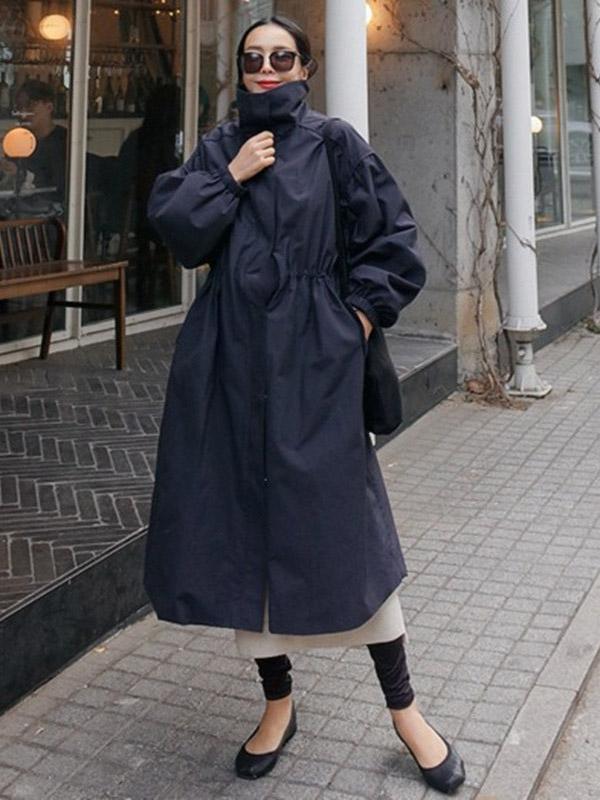 Vêtements d'extérieur longs amples à taille élastique de couleur unie